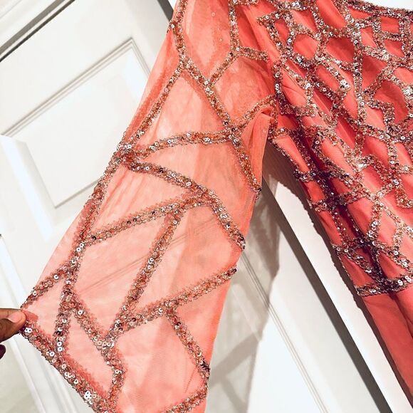 J Kara Women's 3/4 Sleeve Geo Beaded Gown - Picture 7 of 10